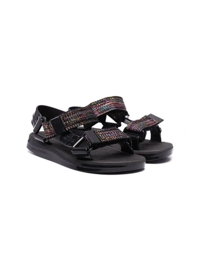 Shop Mini Melissa Metallic Touch-strap Sandals In Black