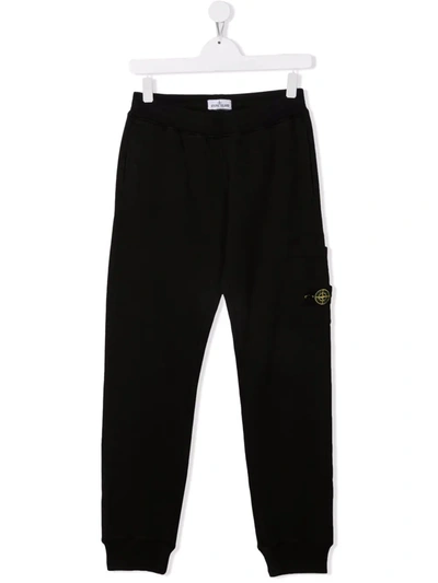 Shop Stone Island Junior Teen Logo-patch Cotton Track Trousers In Black
