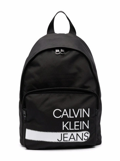 Shop Calvin Klein Logo-print Two-tone Backpack In Black