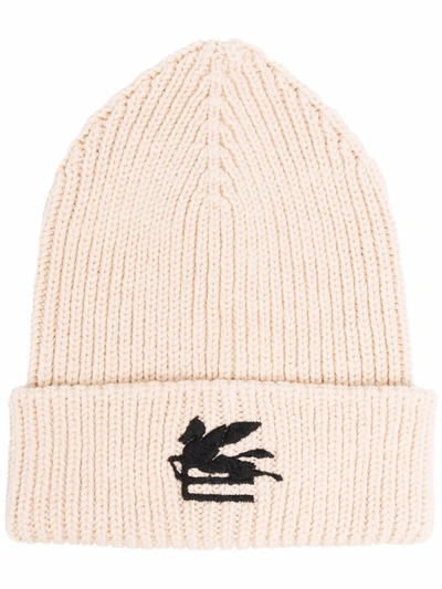 Etro Embroidered-logo Beanie In Beige