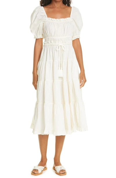 Shop Ulla Johnson Iliana Puff Sleeve Midi Dress In Blanc