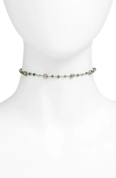 Shop Ela Rae Diana Semiprecious Stone Satellite Choker In Emerald / Pyrite