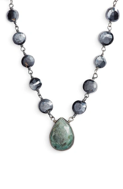Shop Ela Rae Ara Collar Necklace In Mystic Black Spinel/ Emerald