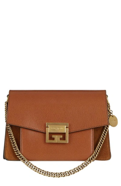 Shop Givenchy Small Gv3 Leather & Suede Crossbody Bag In Chestnut