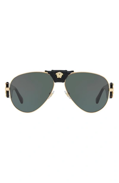 Shop Versace Medusa 62mm Aviator Sunglasses In Gold Solid