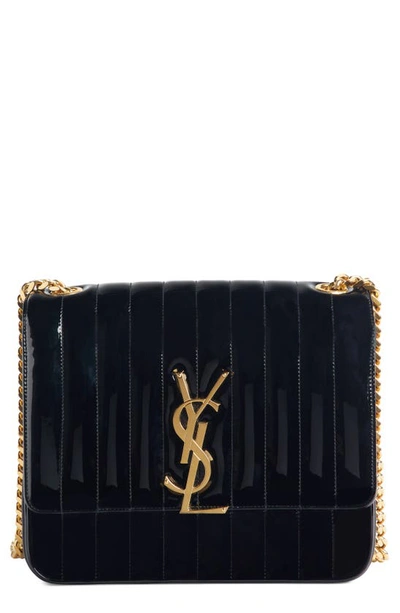 Shop Saint Laurent Large Vicky Patent Leather Crossbody Bag In Nero