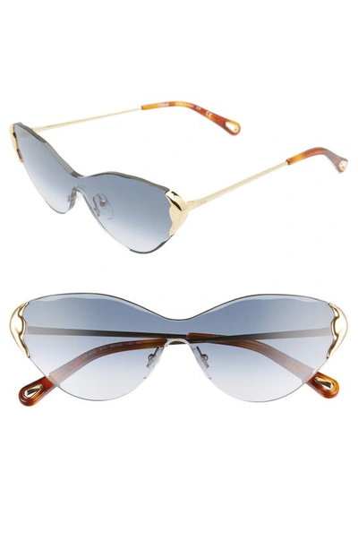 Shop Chloé Curtis 60mm Cat Eye Shield Sunglasses In Gold/ Gradient Blue
