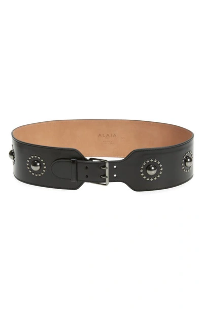 Shop Alaïa Edition 2007 Floral Studded Leather Belt In Noire Ruthenium