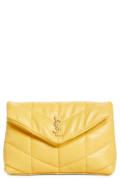 Shop Saint Laurent Small Lou Leather Puffer Clutch In Sunflower