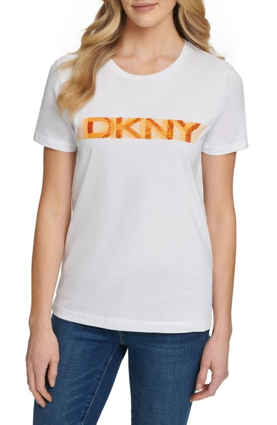 Shop Dkny Sportswear Embellished Logo Graphic Tee In White Sunset