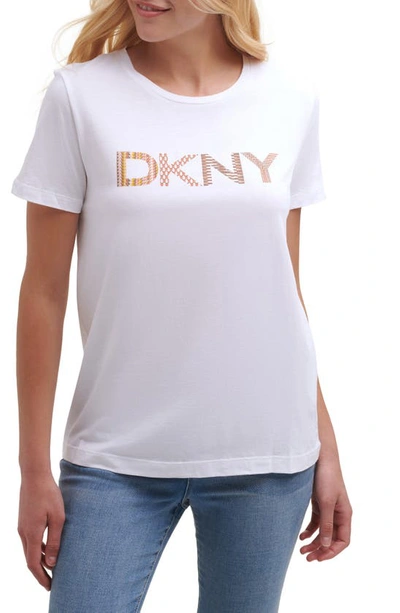 Shop Dkny Sportswear Logo Graphic Tee In White/ Sun