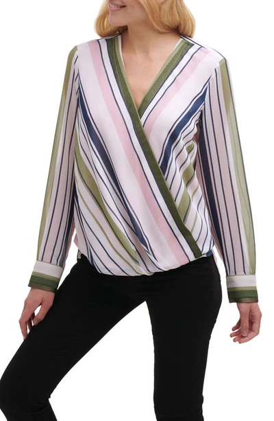 Shop Dkny Sportswear Stripe Crossover Blouse In Rose Quartz