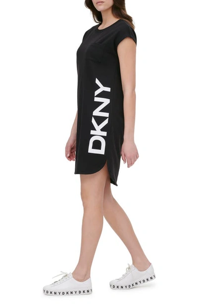 Shop Dkny Sportswear Cap Sleeve Logo T-shirt Dress In Black