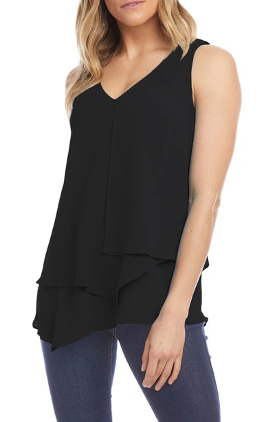 Shop Karen Kane V-neck Layered Asymmetrical Tank In Black