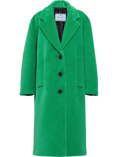 Shop Prada Single-breasted Corduroy Coat In Grün