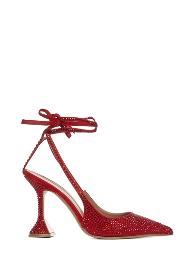 Amina Muaddi Crystal Lace-up Sling-back Pump Red Siam In Red
