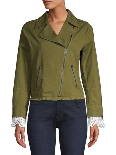 Shop Dh New York Women's Eyelet Cuff Moto Jacket - Green - Size Xs