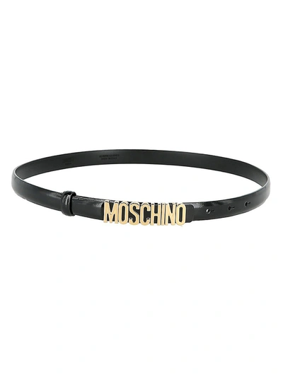 Shop Moschino Women's Slim Logo Leather Belt - Black - Size 90 (l)