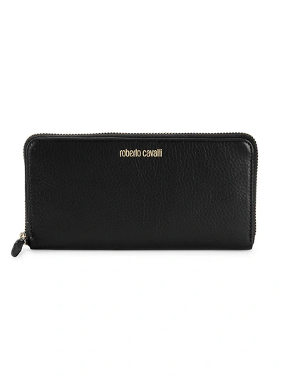 Shop Roberto Cavalli Leather Zip Wallet - Black