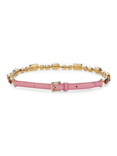 Shop Dolce & Gabbana Women's Leather & Gemstone Embellished Belt - Pink - Size L