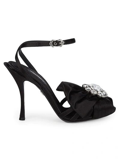 Shop Dolce & Gabbana Women's Embellished Satin Heeled Sandals - Black - Size 39.5 (9.5)