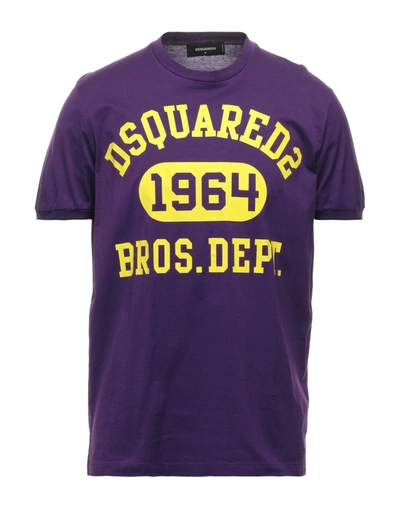 Shop Dsquared2 Man T-shirt Purple Size M Cotton