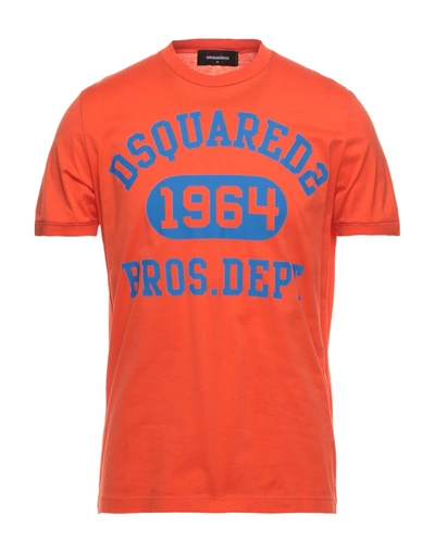 Shop Dsquared2 Man T-shirt Orange Size L Cotton