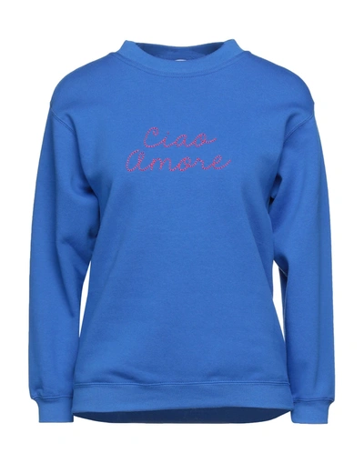 Shop Giada Benincasa ""ciao Amore" Sweat " Woman Sweatshirt Bright Blue Size Xs Cotton, Polyester