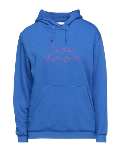 Shop Giada Benincasa ""ciao Amore" Hoodie " Woman Sweatshirt Bright Blue Size Xs Cotton, Polyester