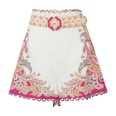 Shop Zimmermann Teddy Scallop Shorts In Ivory Paisley