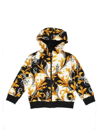 Shop Versace Kids Barocco Printed Hooded Jacket In Multi