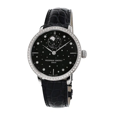 Shop Frederique Constant Slimline Moonphase Stars Automatic Diamond Black Dial Mens Watch Fc-701bsd3sd6 In Black,silver Tone