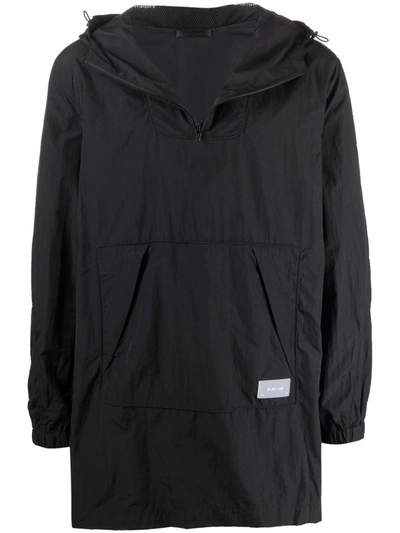 Helmut Lang Mesh-trimmed Crinkled Shell Hooded Jacket In 黑色