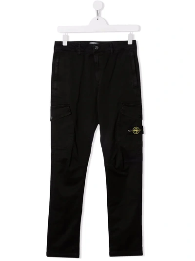 Shop Stone Island Junior Teen Logo-patch Cargo Trousers In 黑色