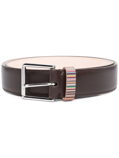 Paul Smith Brown Signature Stripe Leather Belt In Brown Multi | ModeSens