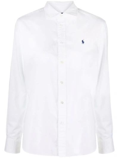 Shop Polo Ralph Lauren Embroidered-logo Button-up Shirt In Weiss