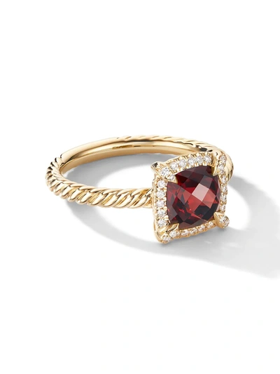 David Yurman 18kt Yellow Gold Petite Chatelaine Garnet And Diamond Ring In Gold