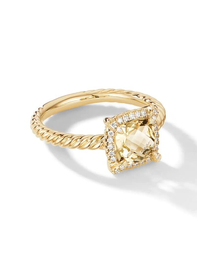 David Yurman Petite Chatelaine Pave Bezel Ring In 18k Yellow Gold With Champagne Citrine In Gold