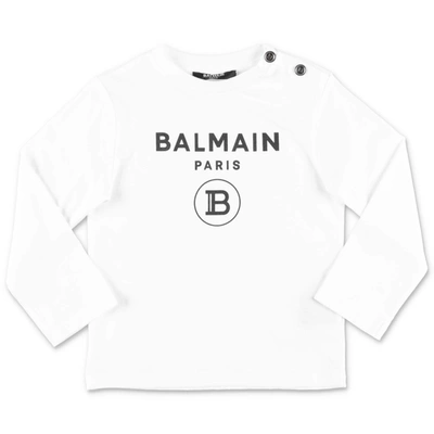 Shop Balmain T-shirt Bianca In Jersey Di Cotone In Bianco
