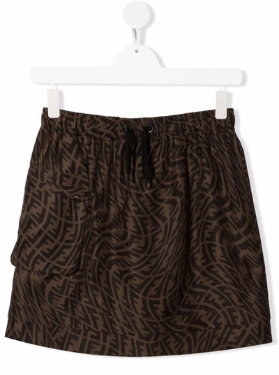 Shop Fendi Ff Brown Nylon Skirt