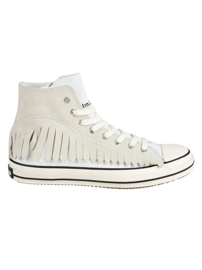 Shop Palm Angels Fringe Basket High Vulcanized Sneakers In White/black