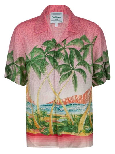 Shop Casablanca Printed Linen Shirt In Rose A Maui