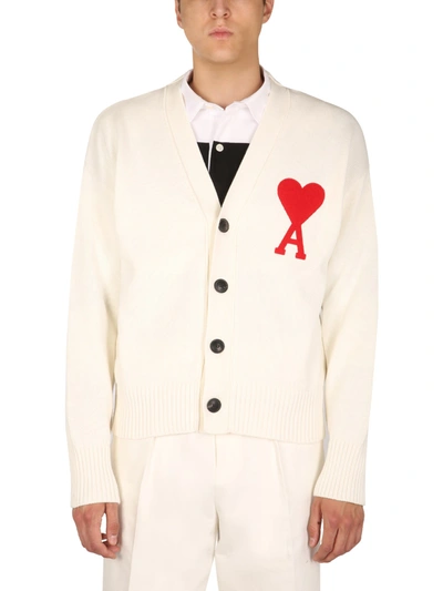 Shop Ami Alexandre Mattiussi Cotton Heart Cardigan In Bianco
