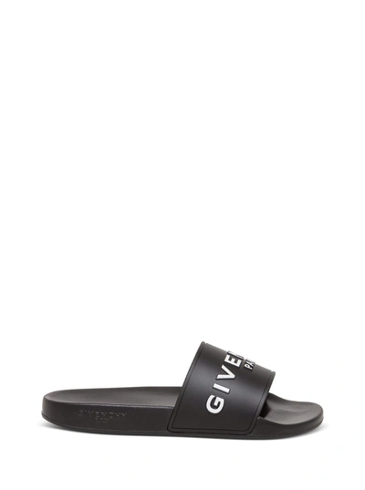 Shop Givenchy Black Rubber Slide Sandals With Contrasting Logo