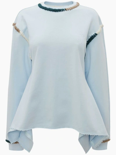 Shop Jw Anderson Asymmetric Contrast Stitch Sweatshirt In Blue