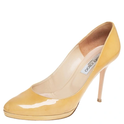 Pre-owned Jimmy Choo Yellow Patent Leather Cosmic Platform Pumps Size 39.5