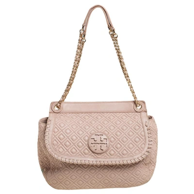 Pre-owned Tory Burch Beige Quilted Leather Marion Shoulder Bag