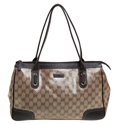 Pre-owned Gucci Beige/brown Gg Crystal Canvas And Leather Princy Satchel