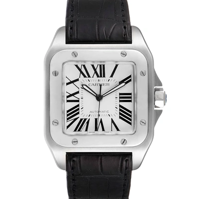 Pre-owned Cartier Silver Stainless Steel Santos 100 W20073x8 Men's Wristwatch 38 Mm