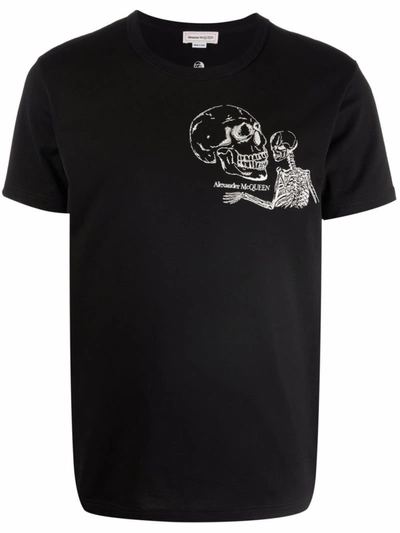 Shop Alexander Mcqueen Skull Logo-embroidered Ss T-shirt In Black